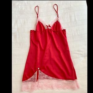 Agent Provocateur Red Silk and Pink Lace Slip